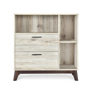 English Elm Christopher Knight Home® - CABINET mid-century modern faux wood storage console with splayed legs, drawers & cubby shelves Oak 67351.00SONOAK