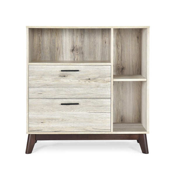 English Elm Christopher Knight Home® - CABINET mid-century modern faux wood storage console with splayed legs, drawers & cubby shelves Oak 67351.00SONOAK
