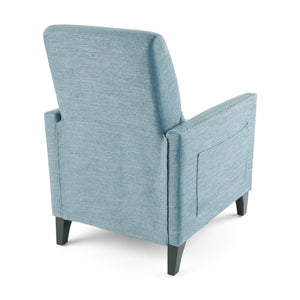 English Elm Christopher Knight Home® - PUSH Light Blue Fabric Push-Back Recliner with Nailhead Accents, Birch Wood Legs, Comfortable Relaxing Seat 65532.00LBLU