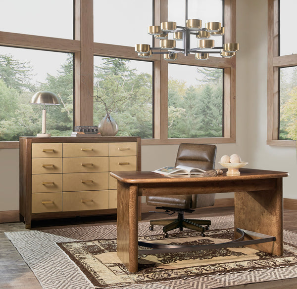 Hooker Furniture Melange Romano Oak Bow Front Writing Desk with Bronze Stretcher for Home Office 628-10009-82