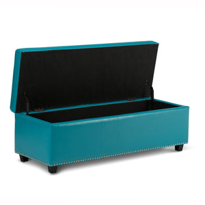 English Elm Hamilton Storage Ottoman - Mediterranean Blue Vegan Leather, Tufted Design, Versatile & Stylish Seating B136P158175