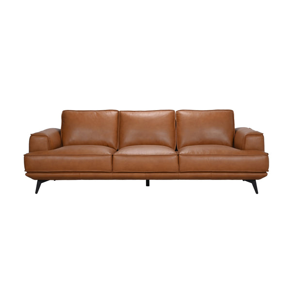 Porter Designs Porter Pirelli Midcentury Modern Full-grain Leather Sofa In Cognac Tan With Rubberwood Base Brown Leather 02-204-01-0330