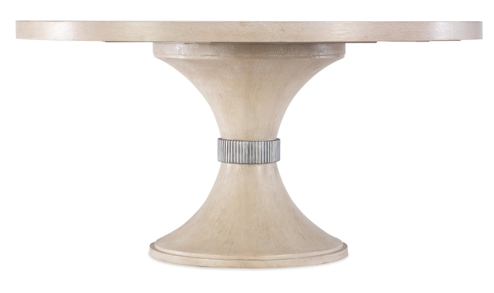 Hooker Furniture Nouveau Round Pedestal Dining Table With Sunburst Veneer, Sandstone Oak Finish & Silver Collar (60") 6500-75203-80