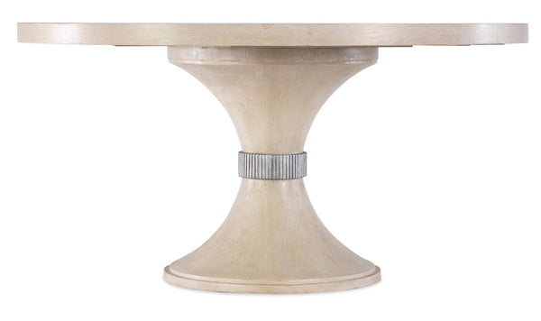 Hooker Furniture Nouveau Round Pedestal Dining Table With Sunburst Veneer, Sandstone Oak Finish & Silver Collar (60") 6500-75203-80