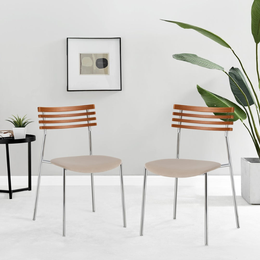 Pasargad Home Saga 2-piece Accent Chair Set – Modern Minimalism In Soft Beige Elegance For Any Space Silver Metal & Wood Pj-1030