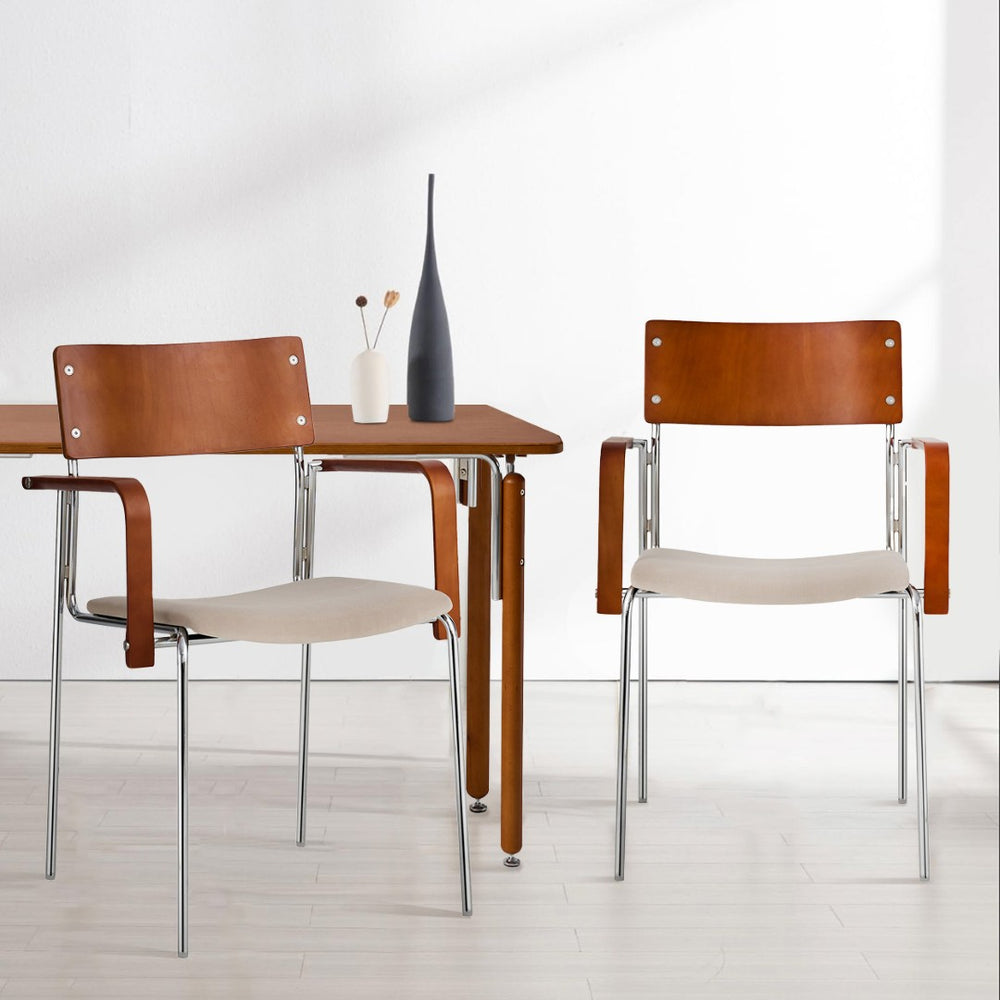 Pasargad Kyoto 2-piece Armchair Set – Elegant Beige & Brown Design For Modern Interiors Beige Metal & Wood Pj-1033-1