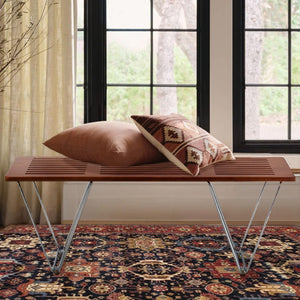 Pasargad Home Fuji Bench - Scandinavian-inspired Design In Brown/Silver For Timeless Elegance Brown Metal & Wood Pj-7002