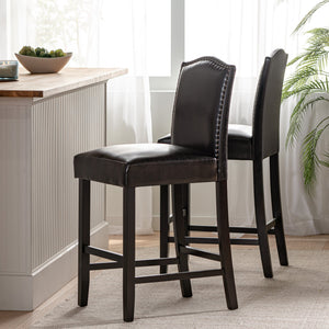 English Elm Christopher Knight Home® - Set of 2 Upholstered Counter Height Barstools with Nailhead Trim, Plush Fabric Comfort & Sturdy Legs Brown 62369.00PU