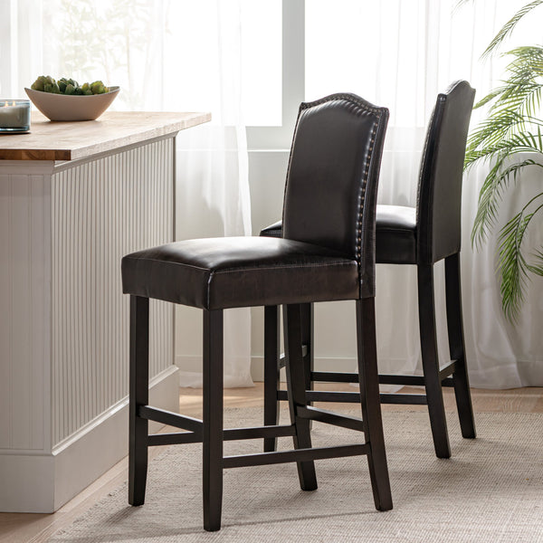 English Elm Christopher Knight Home® - Set of 2 Upholstered Counter Height Barstools with Nailhead Trim, Plush Fabric Comfort & Sturdy Legs Brown 62369.00PU