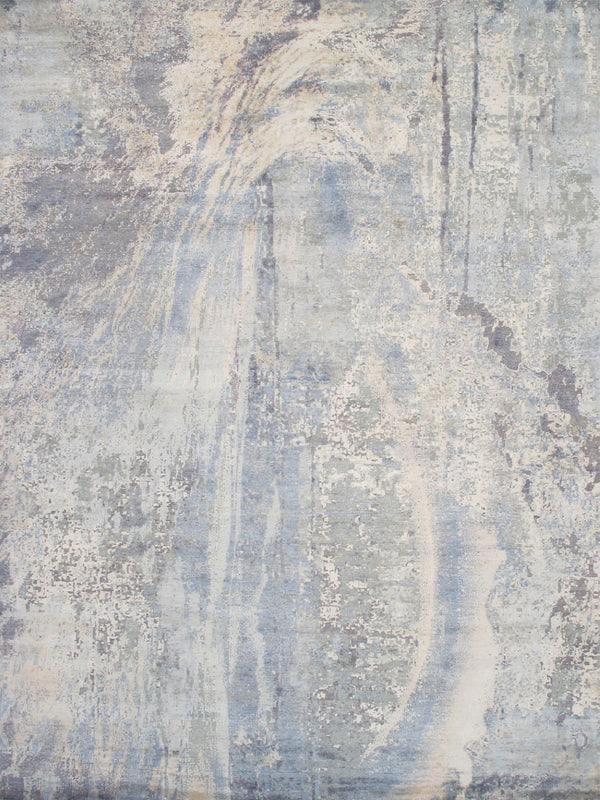 Pasargad Home Modern Abstract Hand-Knotted Area Rug in Soft Blues & Greys - 8' 9'' x 12' 1''