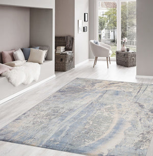 Pasargad Home Modern Abstract Hand-Knotted Area Rug in Soft Blues & Greys - 8' 9'' x 12' 1''