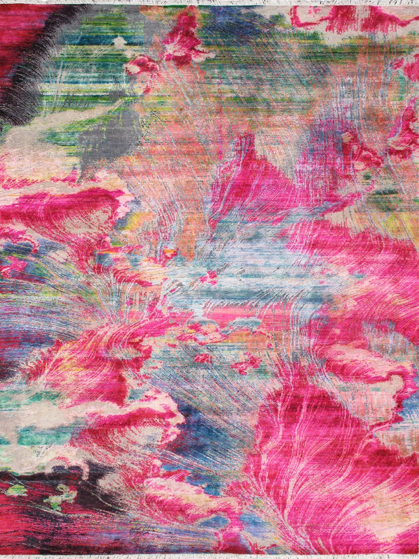 Pasargad Home Modern Hand-Knotted Abstract Area Rug - 8'10'' x 12'2'', Vibrant Silk & Wool Design