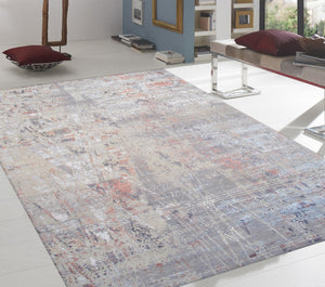 Pasargad Home Modern Hand-Knotted Abstract Beige Area Rug - Luxurious Bamboo Silk & Wool, 9' 1'' X 12' 3''