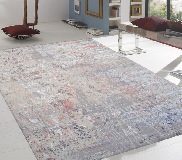 Pasargad Home Modern Hand-Knotted Abstract Beige Area Rug - Luxurious Bamboo Silk & Wool, 9' 1'' X 12' 3''