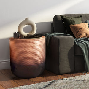 English Elm Nova Hammered Metal Side Table Copper Ombre — Compact Sculptural Accent Table with Protective Finish and Floor Pads Bronze B136P159005