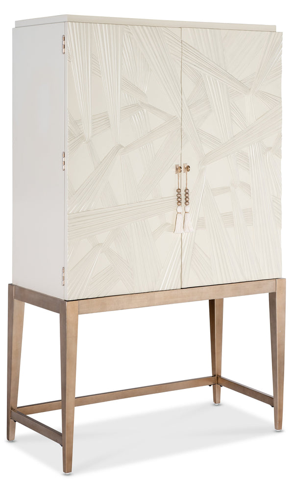 Hooker Furniture Melange Sculptural Bar Cabinet with Led Lighting Mirrored Back and Tapered Legs 628-50733-05