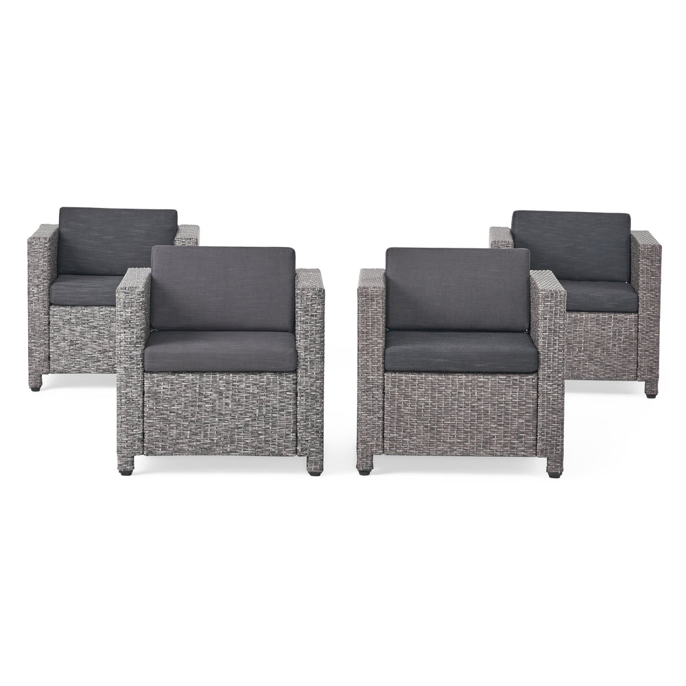 English Elm Christopher Knight Home® - Puerta Outdoor Club Chair Set - 4 Contemporary Faux-Rattan Chairs With Cushions For Patios & Decks 52979.00BLKMP4