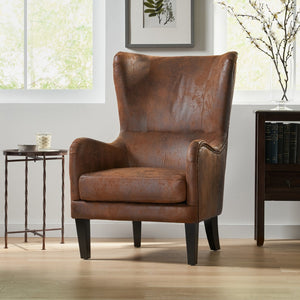 Christopher Knight Home® - Noble House - Lorenzo Contemporary Microfiber Wingback Club Chair with Nailhead Trim