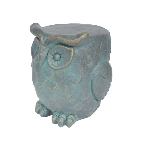 English Elm Christopher Knight Home® - OWL Antique Green Garden Stool - Weather-Resistant Magnesium Oxide Accent Table, Outdoor Seat, 16" 63390.00GD