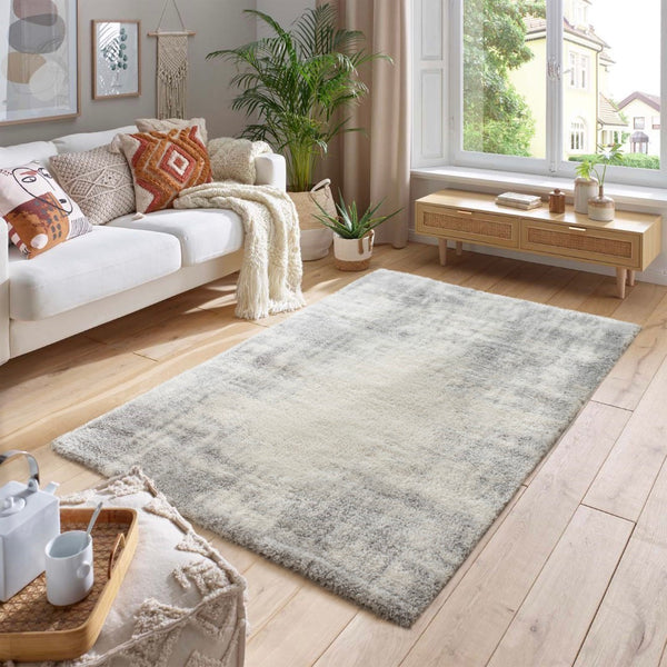 Pasargad Home Turkish Shag Collection: Luxurious Ivory/Grey Area Rug For Ultimate Comfort & Style   Pjs-676 5x7