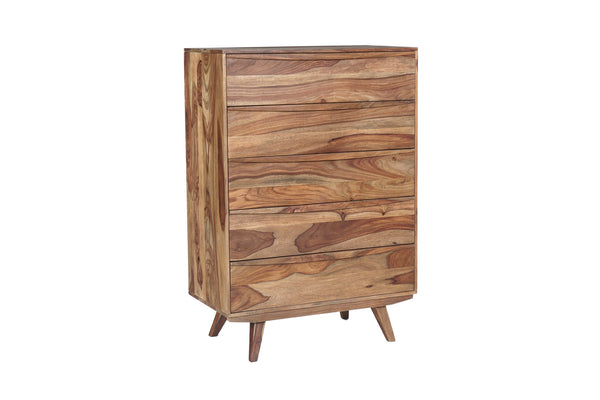 Porter Designs Porter Fusion Solid Sheesham Wood Chest Table - Mid-century Modern With Curved Handles & Flared Legs Light Brown Wood 04-117-03-6750n
