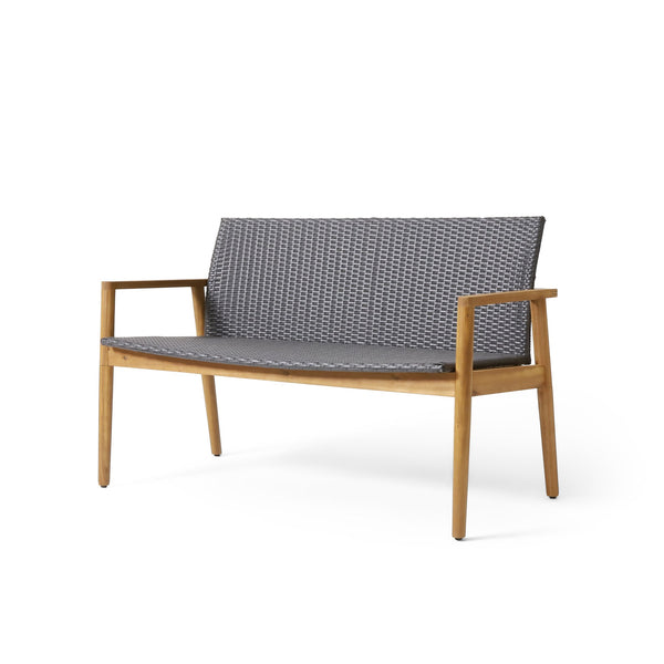 English Elm Christopher Knight Home® - BRYAN Teak Chat Set with Acacia Wood Frame & Wicker Seating — Loveseat, 2 Chairs, Coffee Table 73992.00GRY