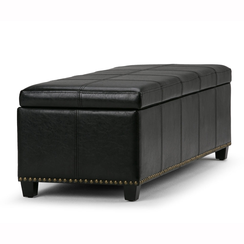 English Elm Kingsley Large Storage Ottoman with Nailhead Trim and Child-Safe Hinge – Faux Leather Bench Seat Black B136P158177