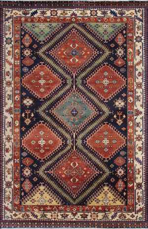 Pasargad Hand-knotted Kazak Collection Navy Wool Area Rug - Premium Quality, 6' 8'' X 10' 3''   Pk-15 7x10