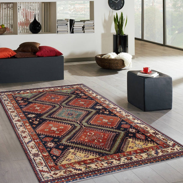 Pasargad Hand-knotted Kazak Collection Navy Wool Area Rug - Premium Quality, 6' 8'' X 10' 3''   Pk-15 7x10