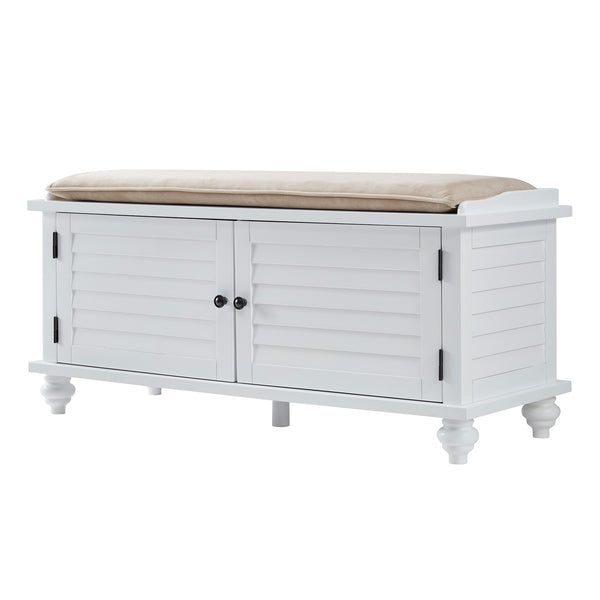 Homelegance By Top-Line Margot Velvet Cushion Storage Bench White Wood