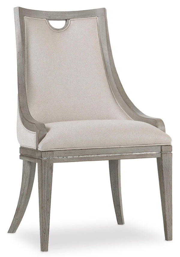 Hooker Furniture Sanctuary Shimmer Bouclé Side Chair With Scrolled Fretwork Back, Epoque Oak Finish, Plush Comfort 5603-75410-LTBR