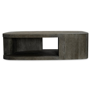 Bernhardt Bernhardt Boyle Sculptural Oak Cocktail Table With Porcini Top, Lower Shelf & Heavy-Duty Casters 565015