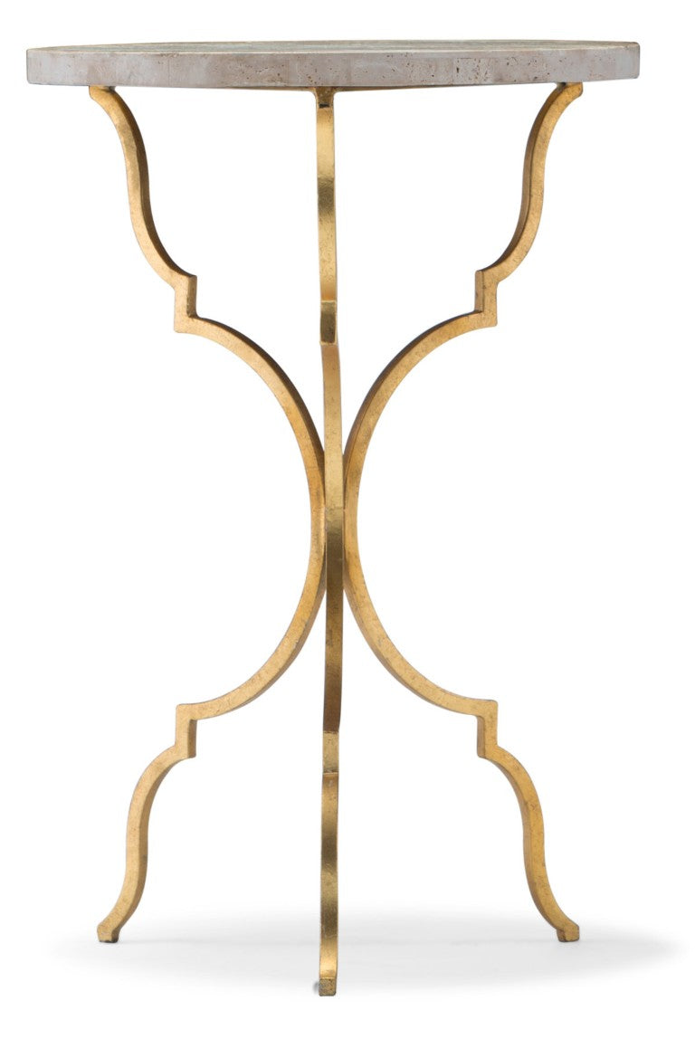 Hooker Furniture Round Martini Table With Gold Iron Legs And Travertine Top — Petite Elegant Accent For Small Spaces 5540-50001-GLD