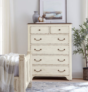 Hooker Furniture Americana Six-Drawer Chest With Felt-Lined Jewelry Drawers, Cedar Bottom, Antique Bronze Hardware Whites/Creams/Beiges 7050-90010-02