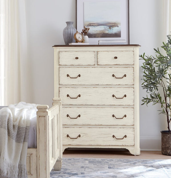 Hooker Furniture Americana Six-Drawer Chest With Felt-Lined Jewelry Drawers, Cedar Bottom, Antique Bronze Hardware Whites/Creams/Beiges 7050-90010-02