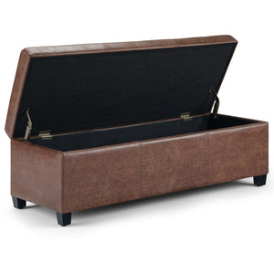 English Elm Avalon Storage Ottoman Bench - Stylish Distressed Umber Faux Leather With Hidden Storage & Safety Hinge B136P158644