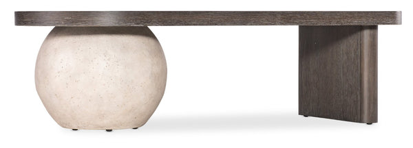 Hooker Furniture Commerce Gibbons Cocktail Bench — Sculptural Oak Pedestal Bench With Resin Accents, Dark Oak Finish, Cream Base 7228-50721-89