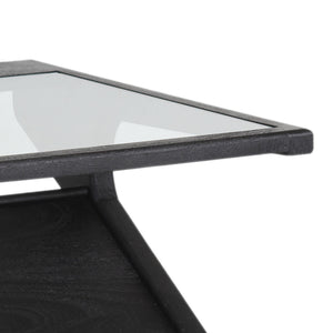 Porter Designs Porter Canberra Coffee Table - Solid Black Mango Wood With Glass Top, Modern Architectural Design Black Wood 05-108-02-9487