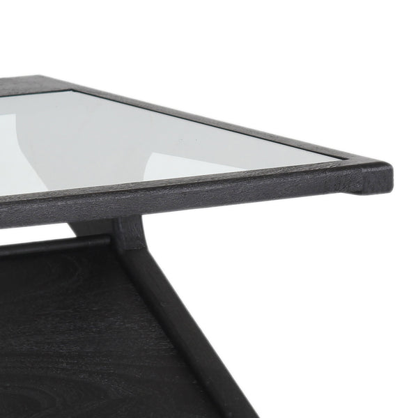 Porter Designs Porter Canberra Coffee Table - Solid Black Mango Wood With Glass Top, Modern Architectural Design Black Wood 05-108-02-9487