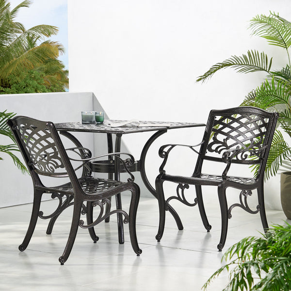 English Elm Phoenix Cast Aluminum Outdoor Dining Arm Chairs Ornate Lattice Scroll Garden Set Bronze 54589.00BZE