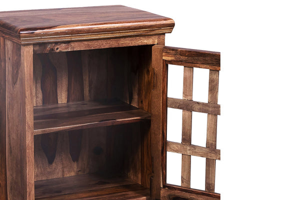 Porter Designs Porter Taos Solid Sheesham Wood Cabinet With Glass Panels – Elegant Brown Bedroom Storage Solution Brown Wood 05-196-26-1085h