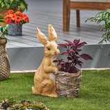 Christopher Knight Home® - Noble House - Tooke Outdoor Decorative Rabbit Planter, White and Brown