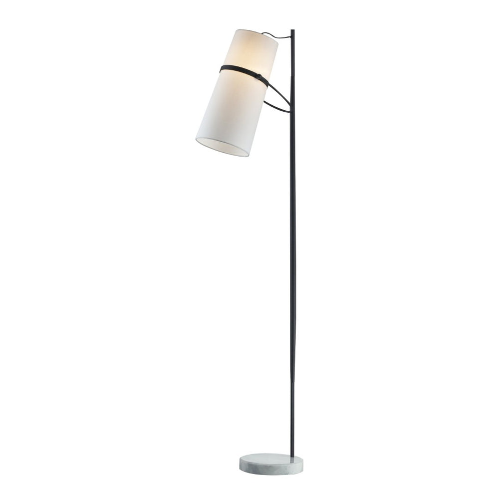 Atlas Banded Shade 70'' High Floor Lamp – Midcentury Modern Matte Black Design with Faux Silk Shade PL11002-BK