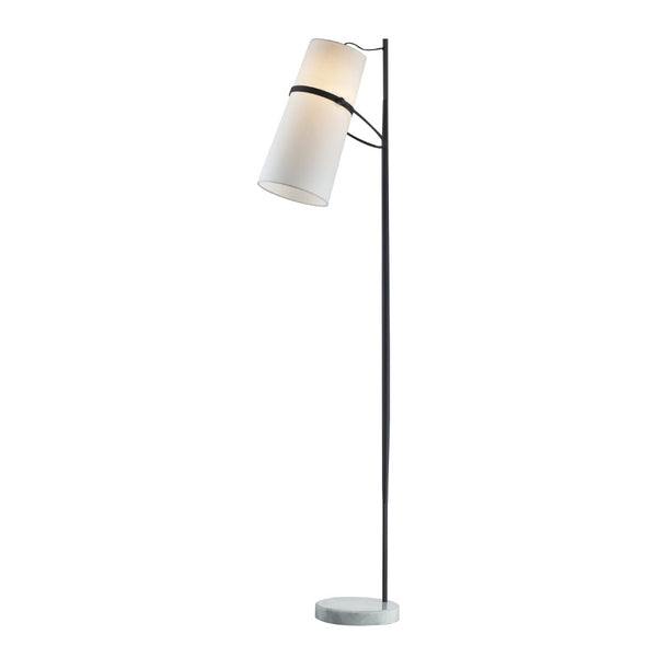 Atlas Banded Shade 70'' High Floor Lamp – Midcentury Modern Matte Black Design with Faux Silk Shade PL11002-BK