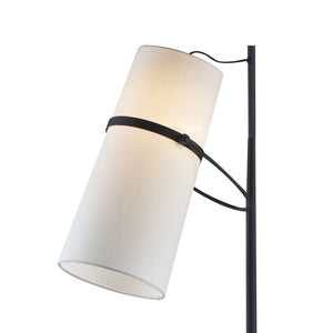 Atlas Banded Shade 70'' High Floor Lamp – Midcentury Modern Matte Black Design with Faux Silk Shade PL11002-BK