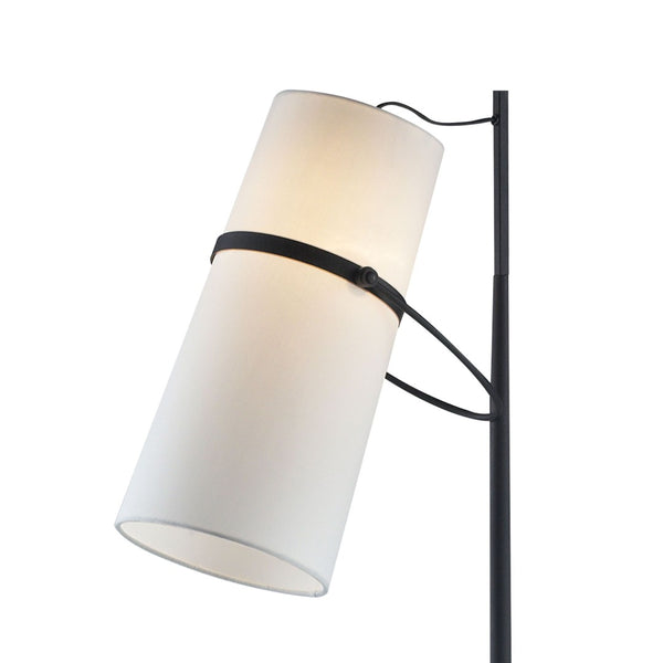 Atlas Banded Shade 70'' High Floor Lamp – Midcentury Modern Matte Black Design with Faux Silk Shade PL11002-BK