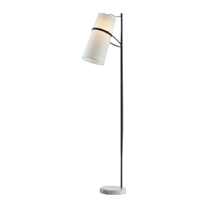 Atlas Banded Shade 70'' High Floor Lamp – Midcentury Modern Matte Black Design with Faux Silk Shade PL11002-BK