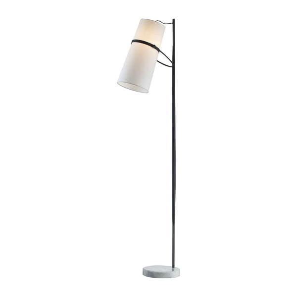Atlas Banded Shade 70'' High Floor Lamp – Midcentury Modern Matte Black Design with Faux Silk Shade PL11002-BK