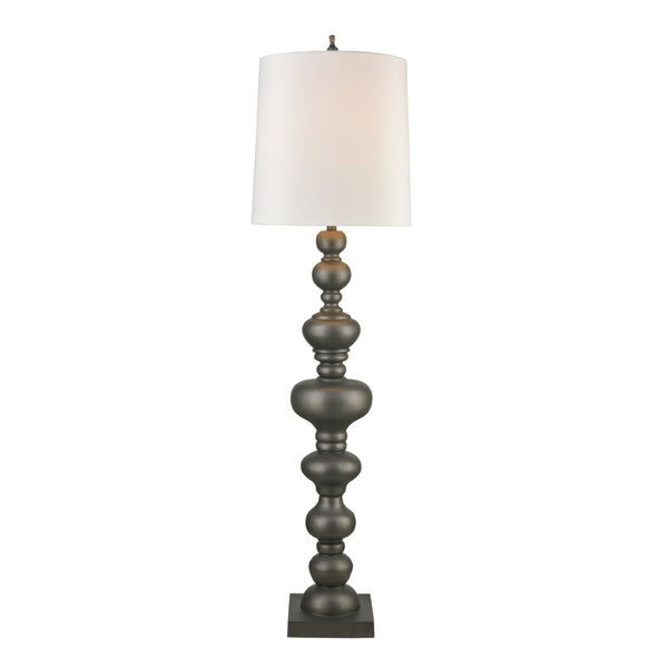 Atlas Meymac 74'' High Floor Lamp - Classic Pillar Design with White Faux Silk Shade for Elegant Spaces Pewter PL11015-GY