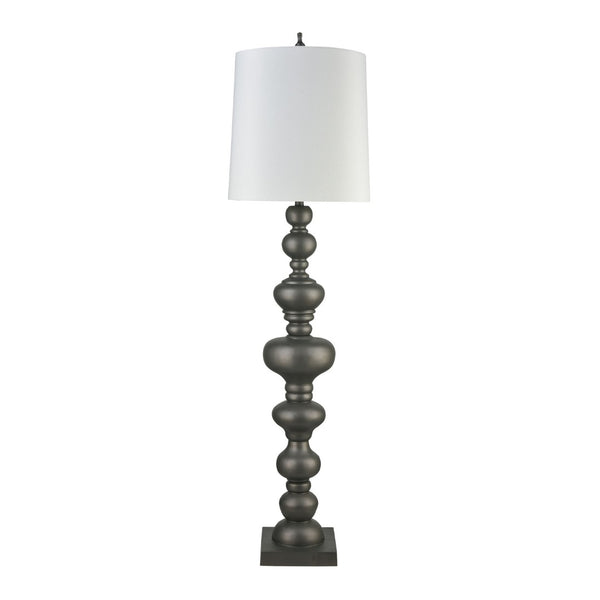 Atlas Meymac 74'' High Floor Lamp - Classic Pillar Design with White Faux Silk Shade for Elegant Spaces Pewter PL11015-GY